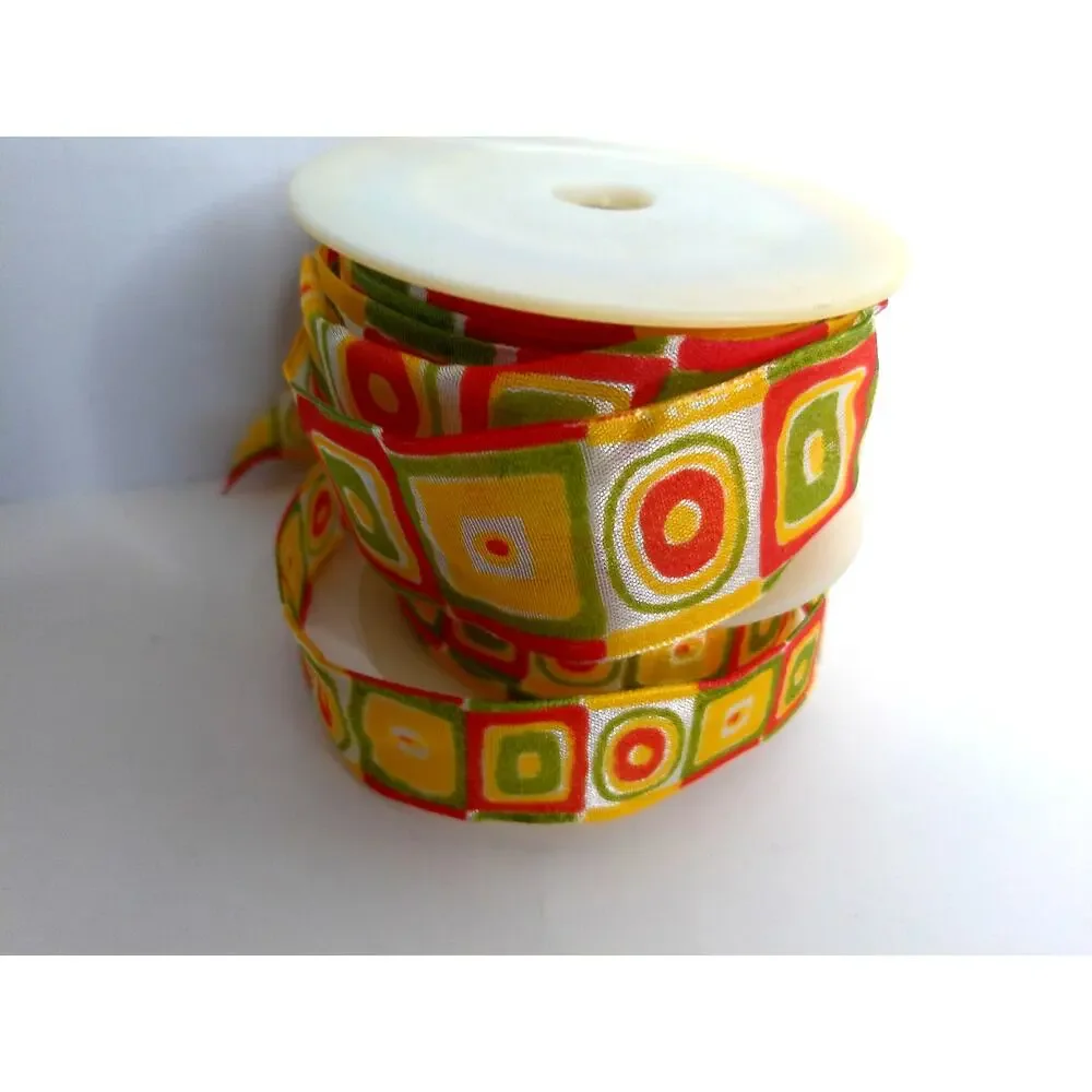 Vintage Retro Ribbon Psychedelic Wired Orange Green Yellow Set of 2